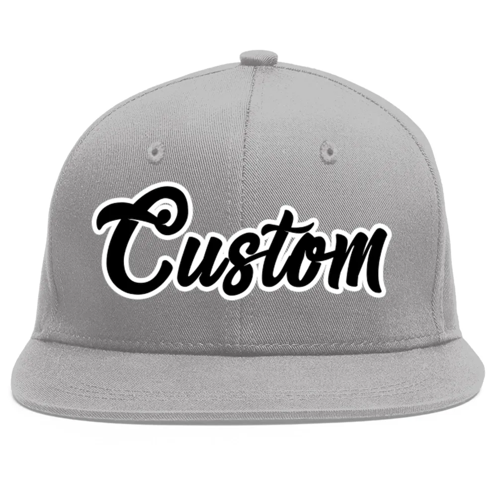 Custom Gray Black-White Flat Eaves Sport Baseball Cap