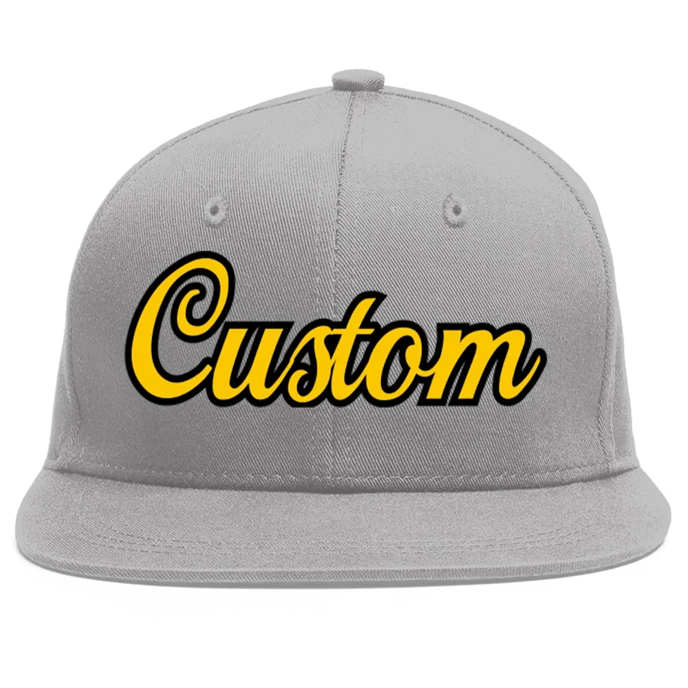 Custom Gray Gold-Black Flat Eaves Sport Baseball Cap