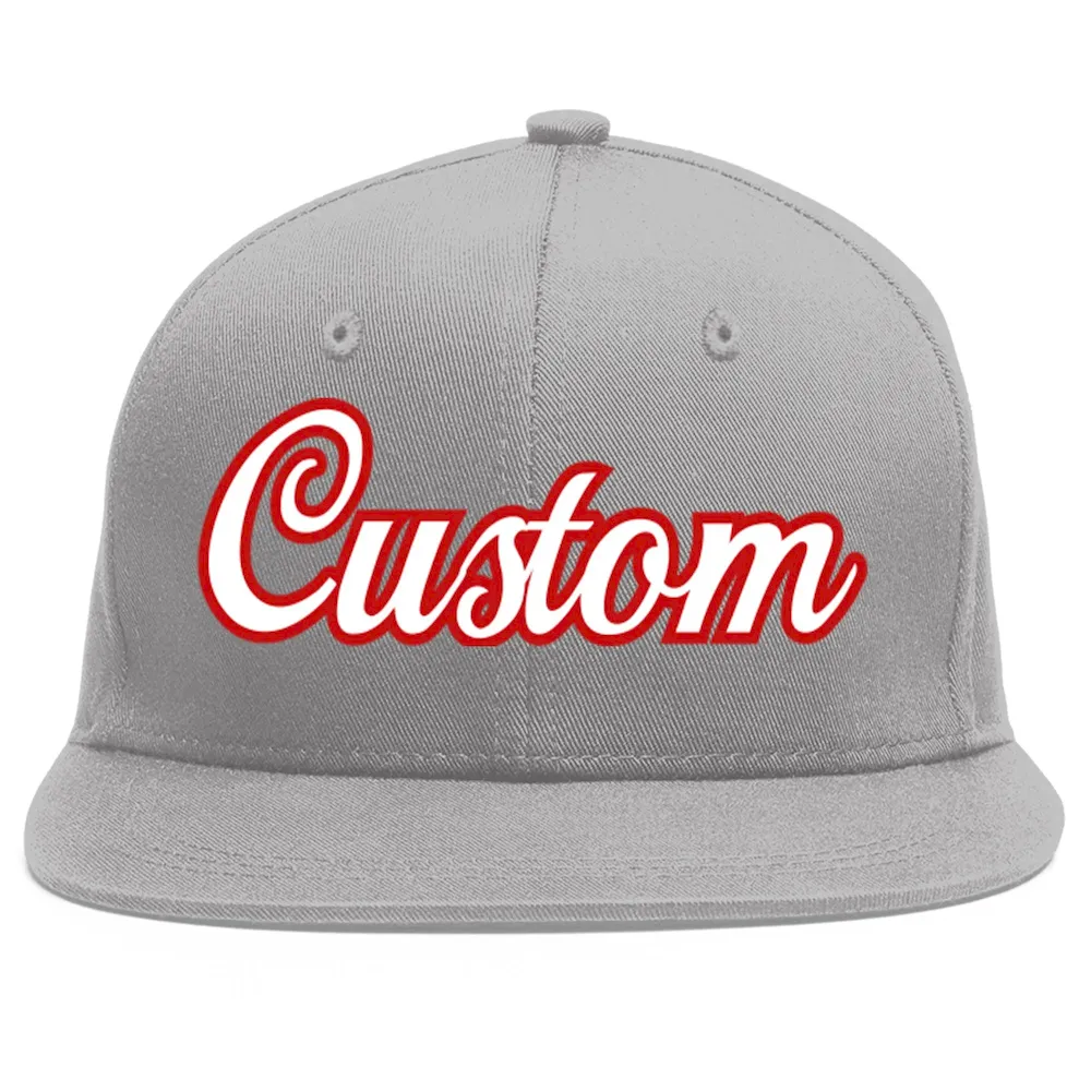 Custom Gray White-Red Flat Eaves Sport Baseball Cap