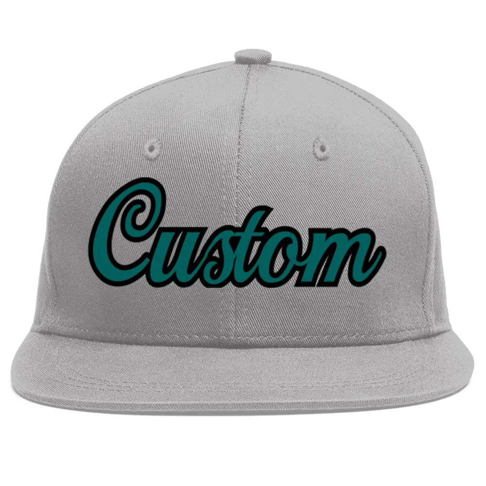 Custom Gray Aqua-Black Flat Eaves Sport Baseball Cap