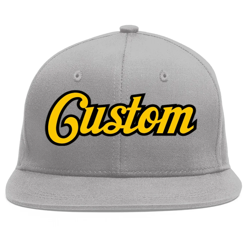 Custom Gray Gold-Black Flat Eaves Sport Baseball Cap