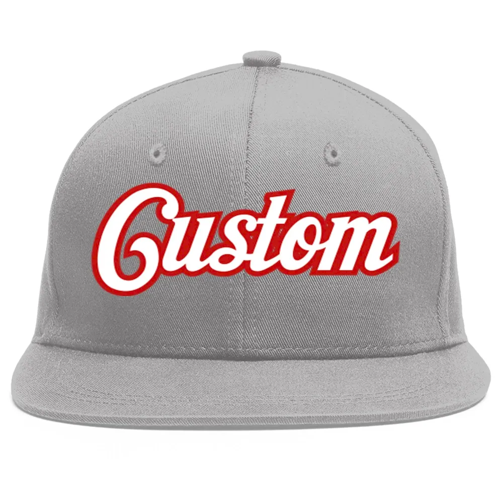 Custom Gray White-Red Flat Eaves Sport Baseball Cap