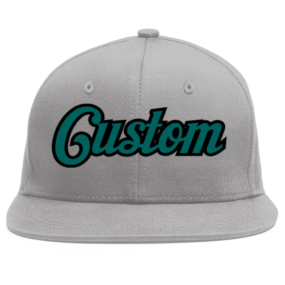 Custom Gray Aqua-Black Flat Eaves Sport Baseball Cap