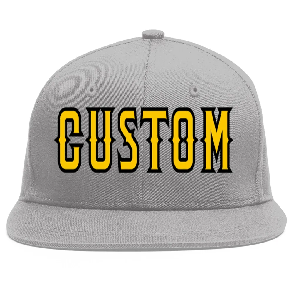 Custom Gray Gold-Black Flat Eaves Sport Baseball Cap