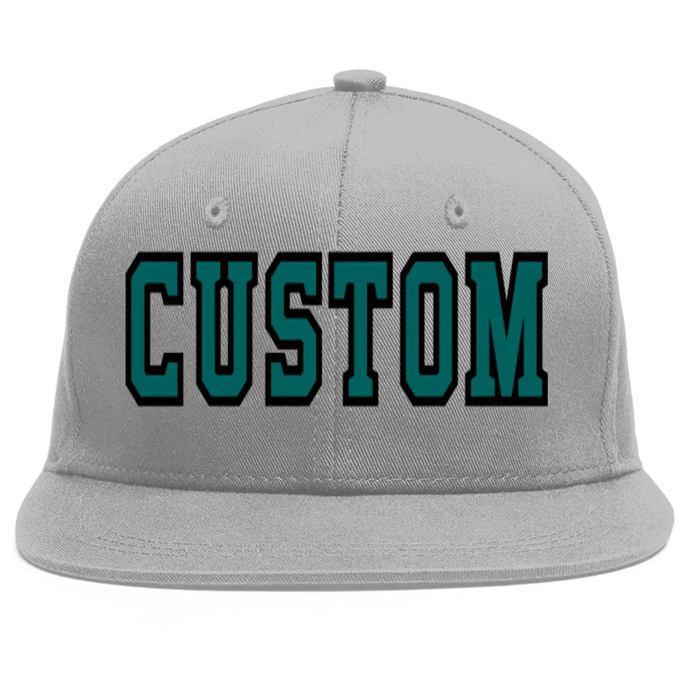 Custom Gray Aqua-Black Flat Eaves Sport Baseball Cap