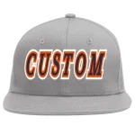 Custom Gray Orange-Black Flat Eaves Sport Baseball Cap