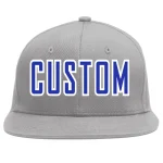 Custom Gray Royal-White Flat Eaves Sport Baseball Cap