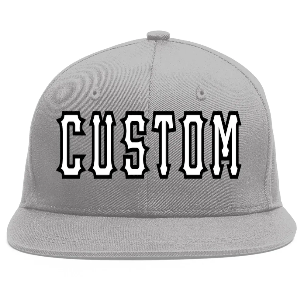 Custom Gray White-Black Flat Eaves Sport Baseball Cap
