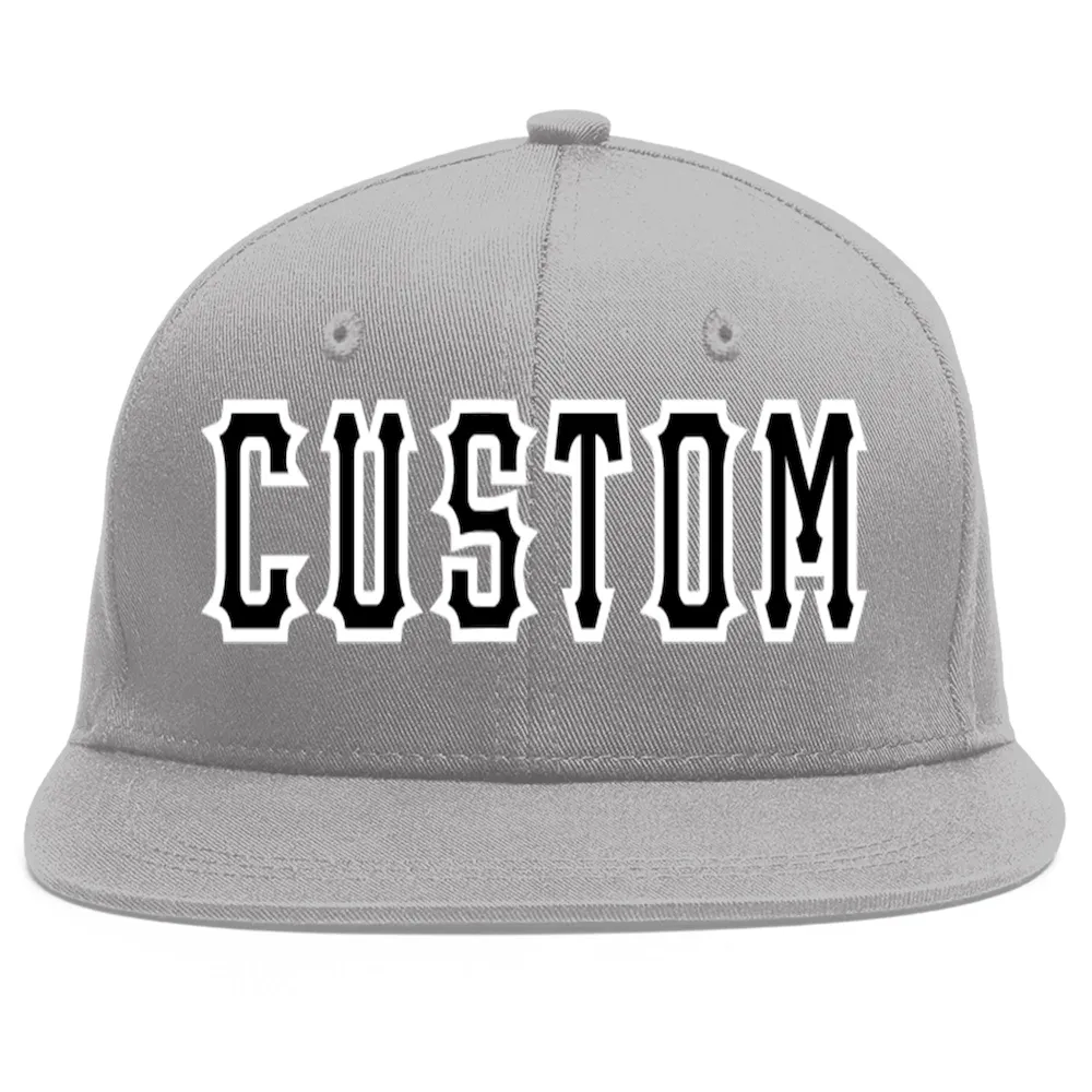 Custom Gray Black-White Flat Eaves Sport Baseball Cap