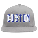 Custom Gray Royal-White Flat Eaves Sport Baseball Cap