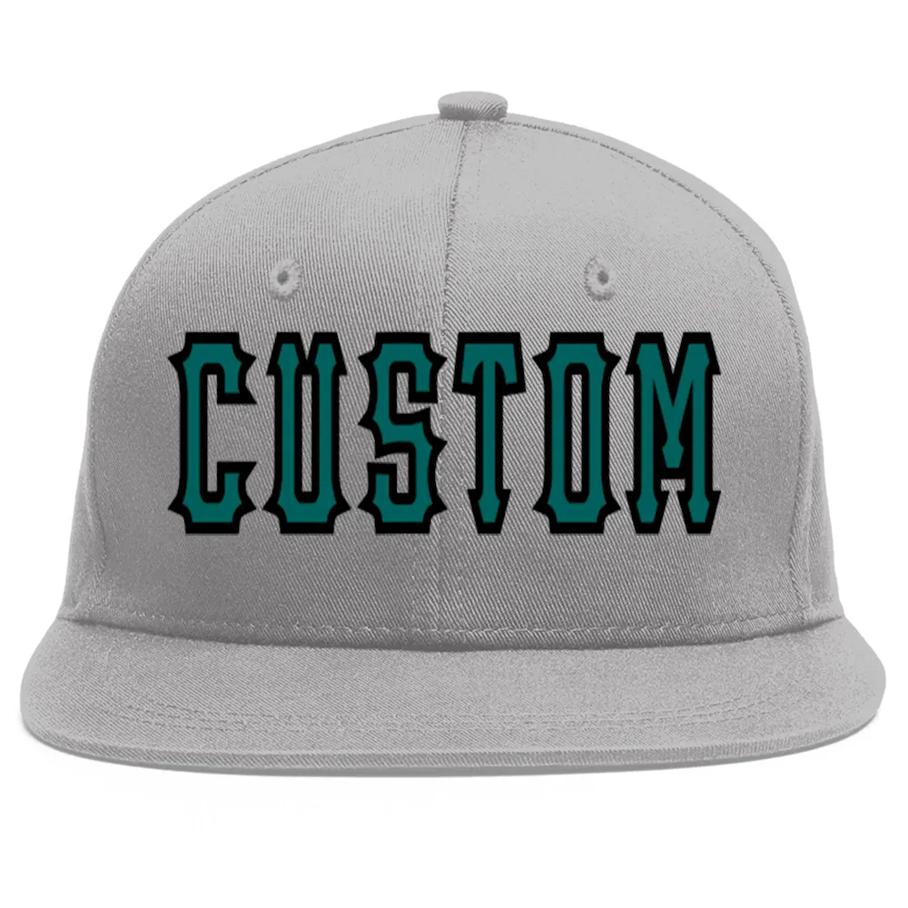 Custom Gray Aqua-Black Flat Eaves Sport Baseball Cap
