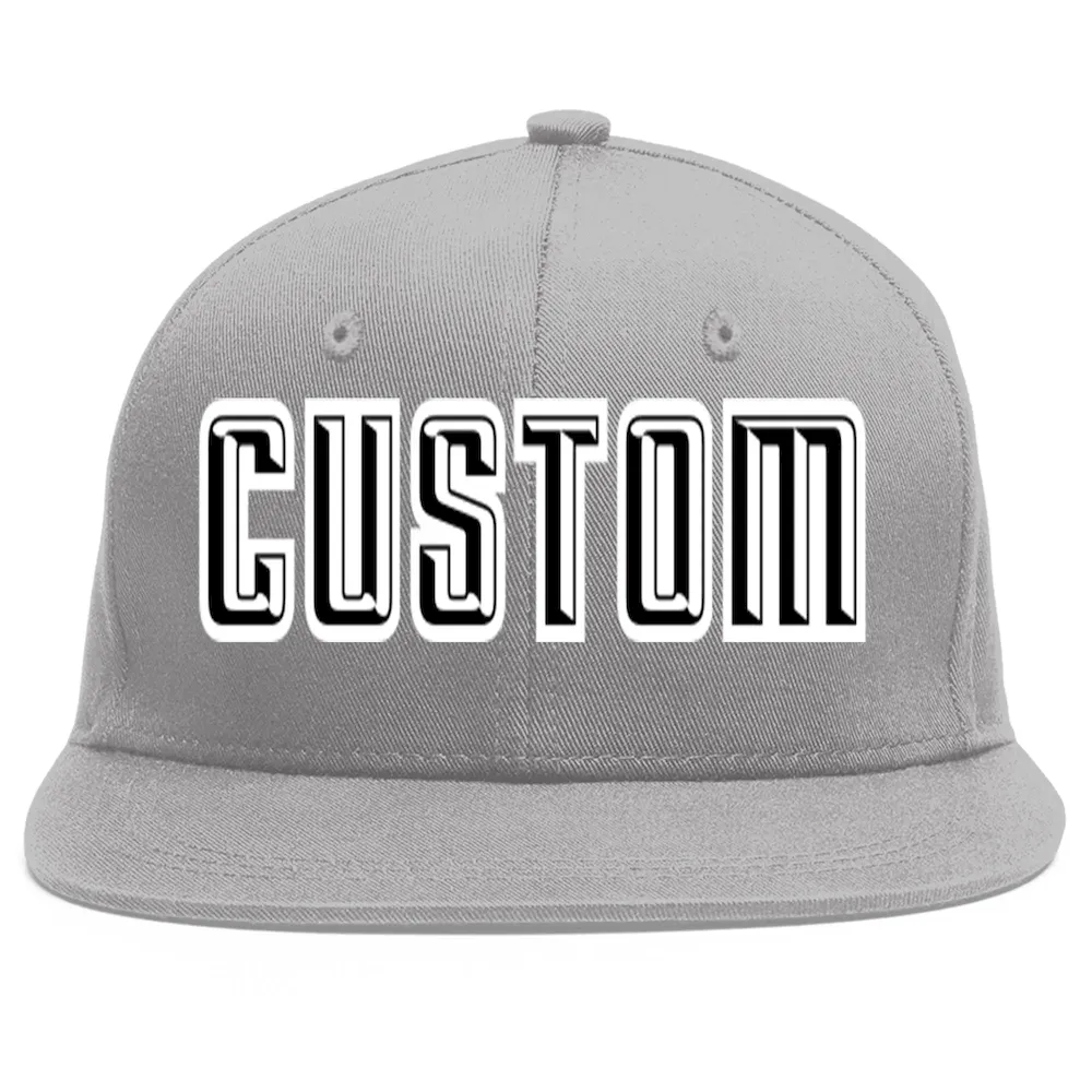 Custom Gray Black-White Flat Eaves Sport Baseball Cap
