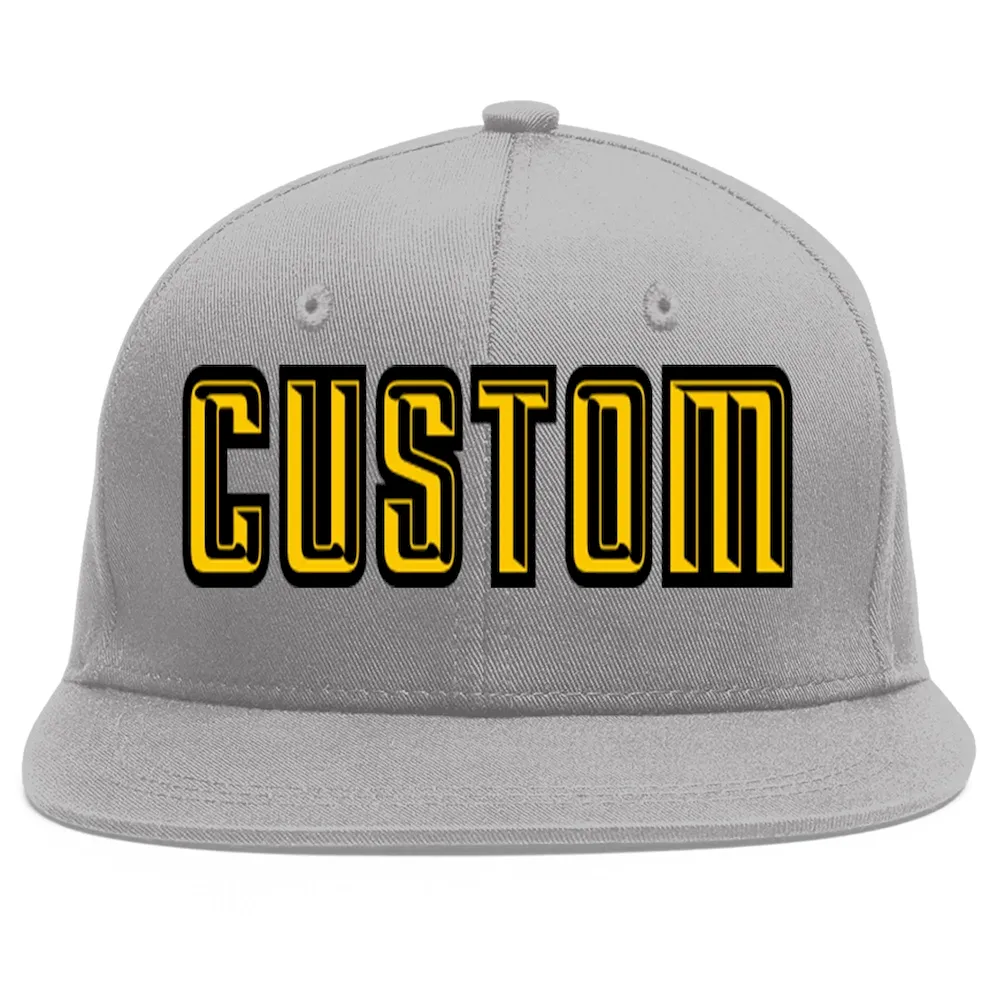 Custom Gray Gold-Black Flat Eaves Sport Baseball Cap
