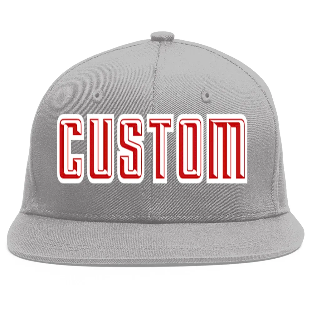 Custom Gray Vintage USA Flag-Gold Flat Eaves Sport Baseball Cap