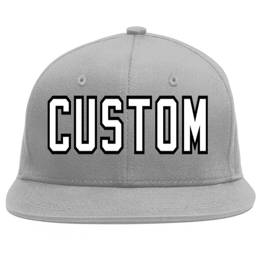 Custom Gray White-Black Flat Eaves Sport Baseball Cap
