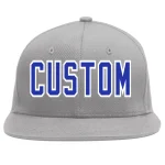 Custom Gray Royal-White Flat Eaves Sport Baseball Cap