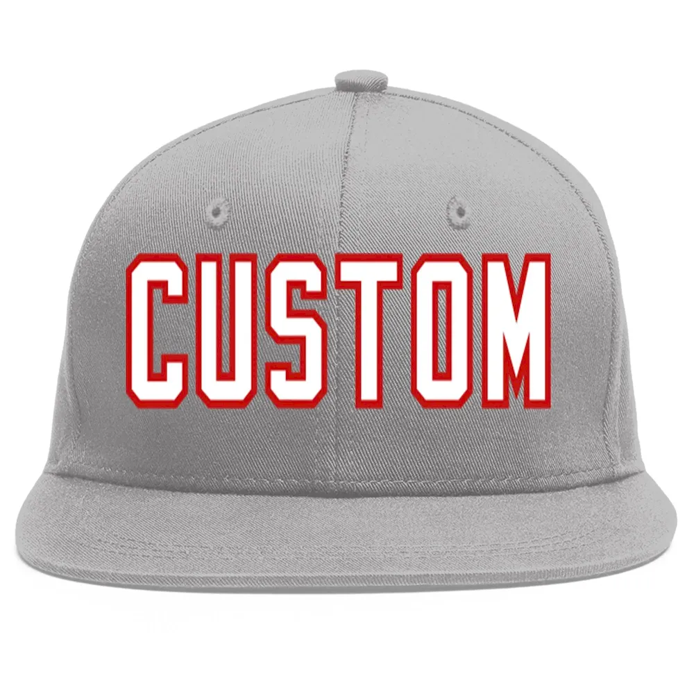 Custom Gray White-Red Flat Eaves Sport Baseball Cap