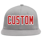 Custom Gray Red-White Flat Eaves Sport Baseball Cap
