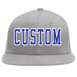 Custom Gray Royal-White Flat Eaves Sport Baseball Cap