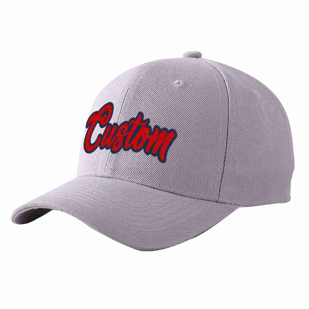 Custom Gray Red-Navy Curved Eaves Sport Baseball Cap Design for Men/Women/Youth