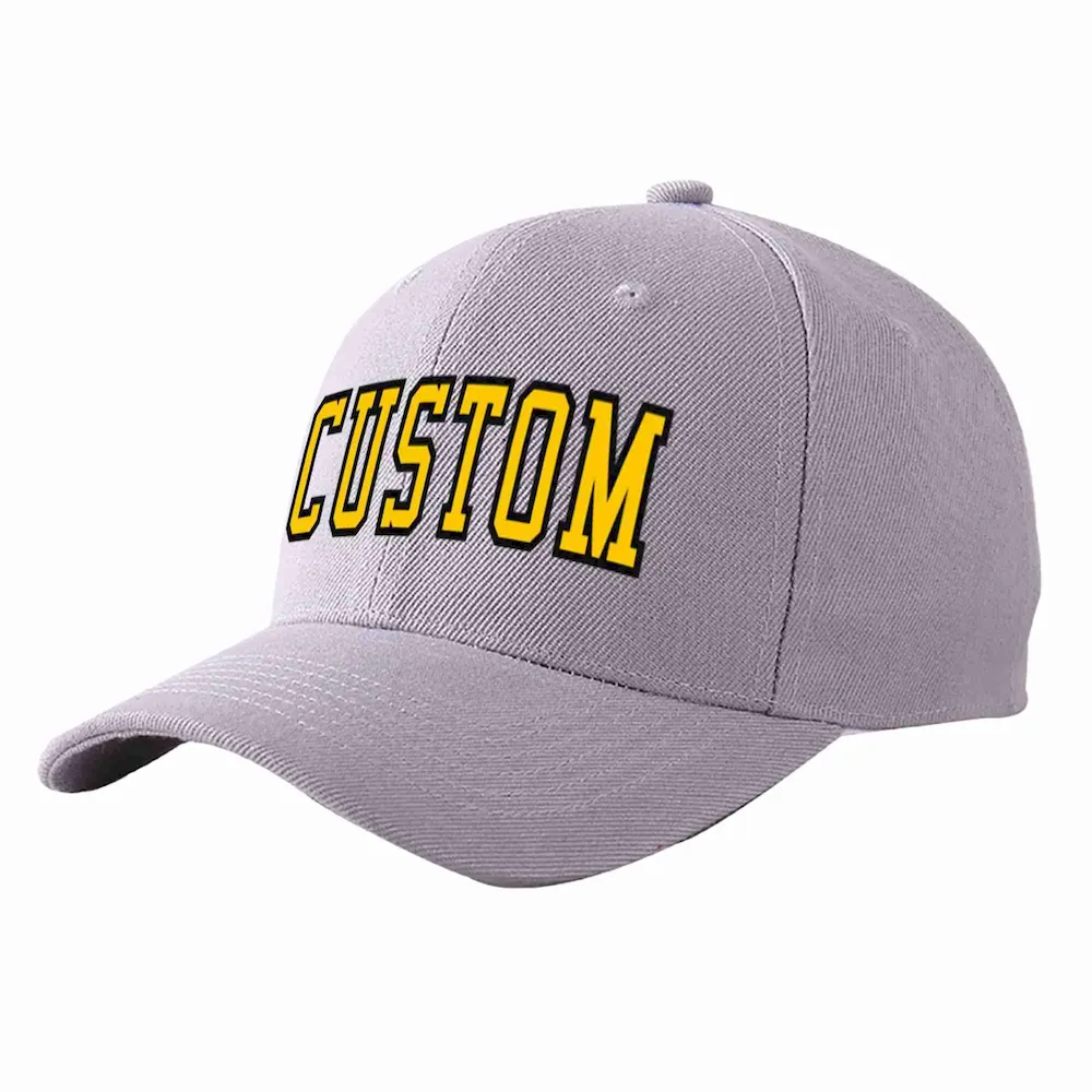 Custom Gray Gold-Black Curved Eaves Sport Baseball Cap Design for Men/Women/Youth