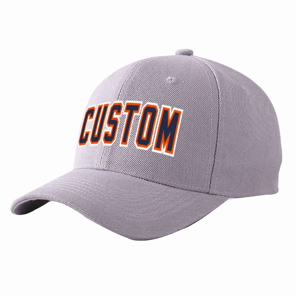 Custom Gray Navy-Orange Curved Eaves Sport Baseball Cap Design for Men/Women/Youth