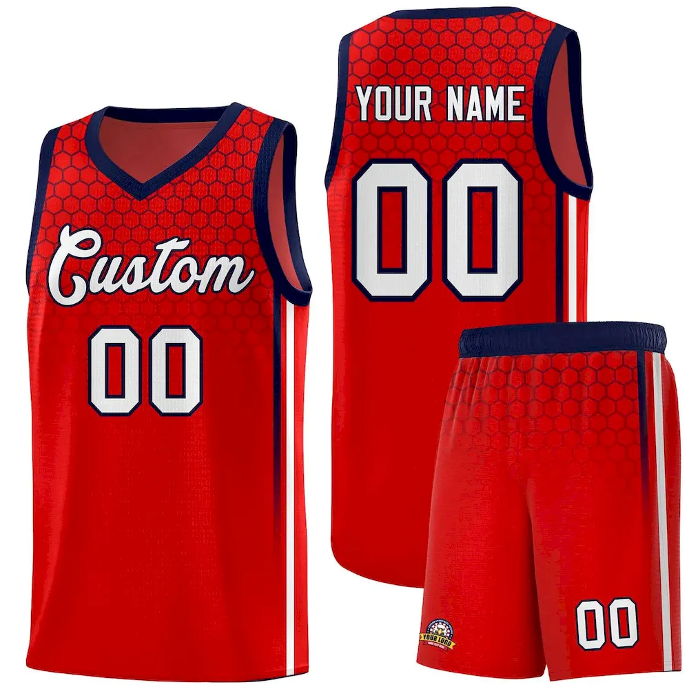 Custom Red Personalized Honeycomb Pattern Sports Uniform Basketball Jersey