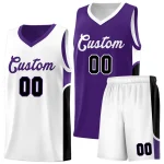 Custom Purple White Side U-shaped Patttern Double Side Sports Uniform Basketball Jersey