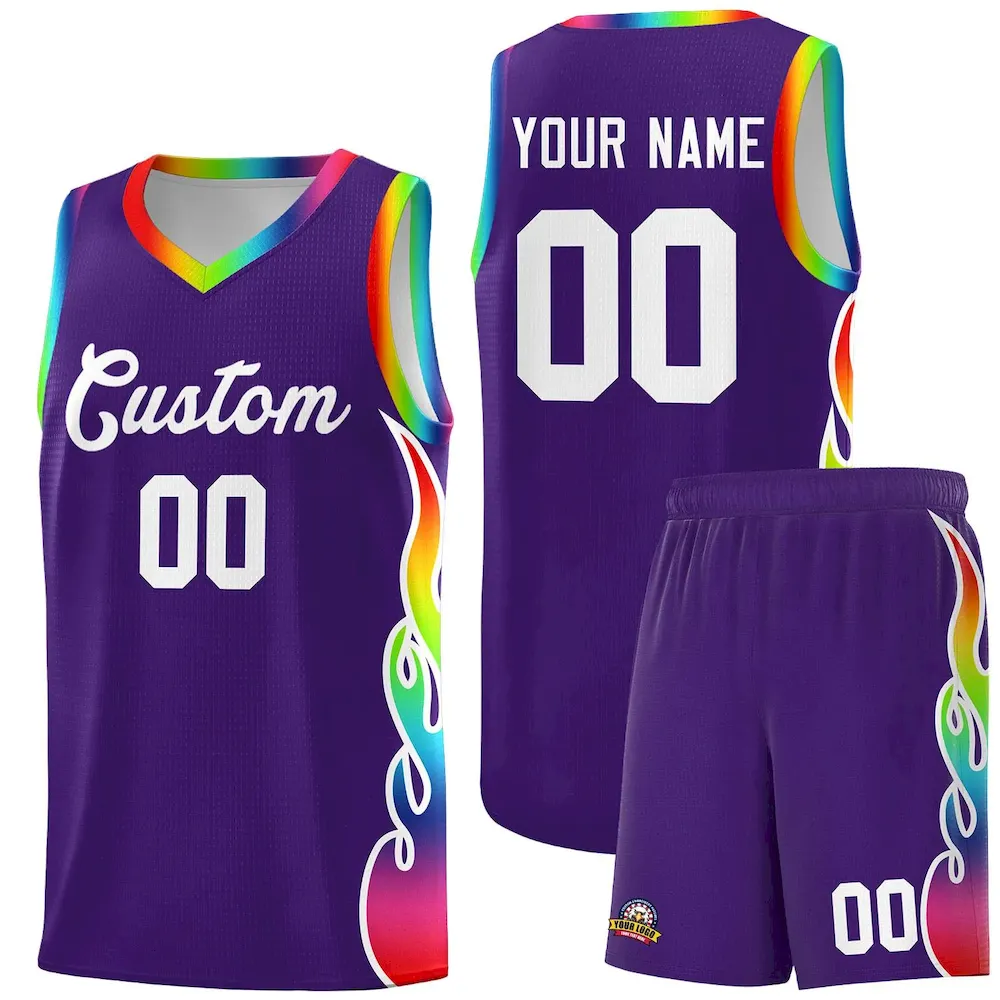Custom Yellow Side Flame Pattern Fashion Sports Uniform Basketball Jersey