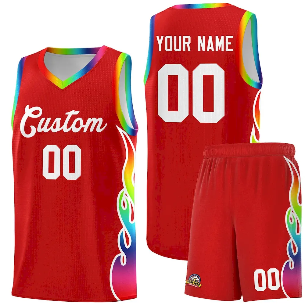 Custom Red Side Flame Pattern Fashion Sports Uniform Basketball Jersey