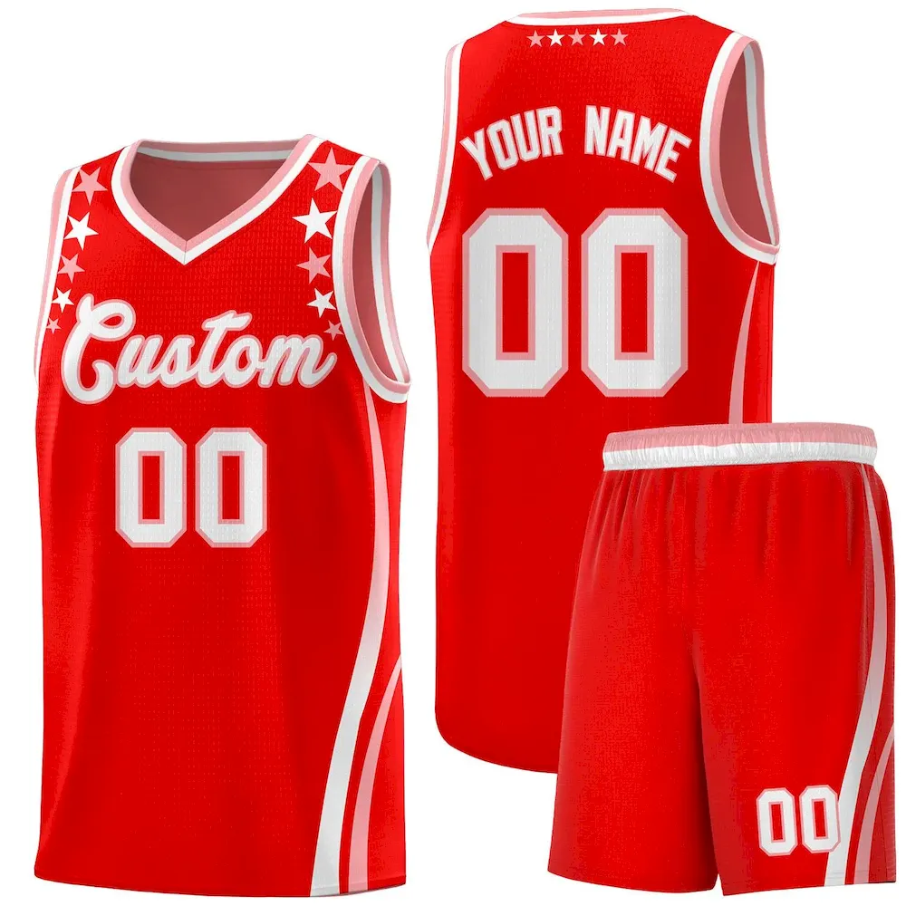 Custom White Shoulders Star Pattern Side Color Block Sports Uniform Basketball Jersey