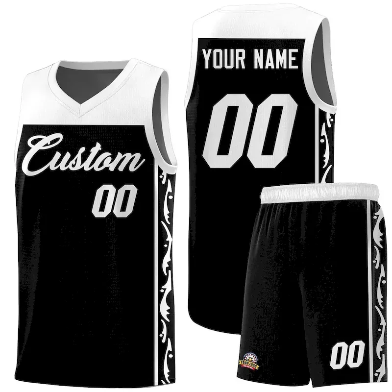Custom White Side Pattern Sports Uniform Basketball Jersey