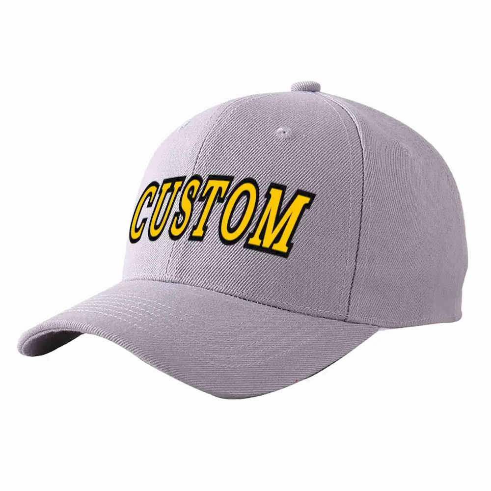 Custom Gray Gold-Black Curved Eaves Sport Baseball Cap Design for Men/Women/Youth