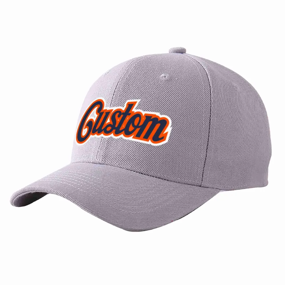 Custom Gray Navy-Orange Curved Eaves Sport Baseball Cap Design for Men/Women/Youth