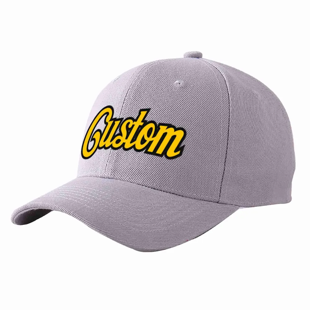 Custom Gray Gold-Black Curved Eaves Sport Baseball Cap Design for Men/Women/Youth
