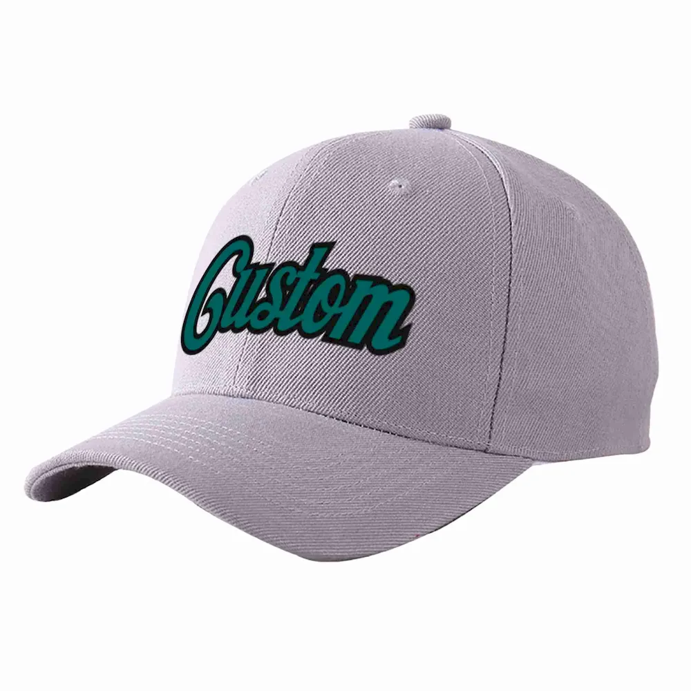Custom Gray Aqua-Black Curved Eaves Sport Baseball Cap Design for Men/Women/Youth