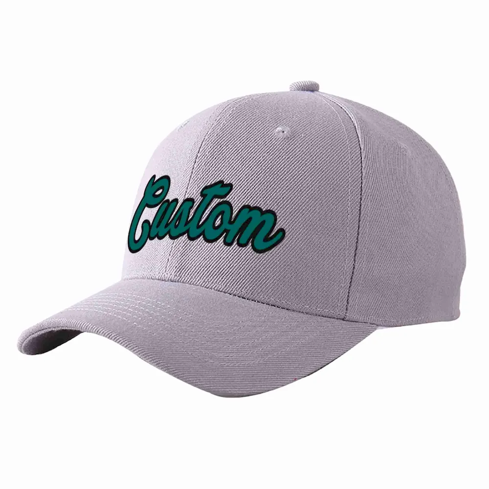 Custom Gray Aqua-Black Curved Eaves Sport Baseball Cap Design for Men/Women/Youth