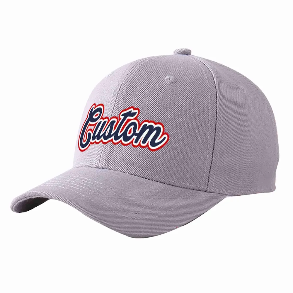 Custom Gray Navy-White Curved Eaves Sport Baseball Cap Design for Men/Women/Youth