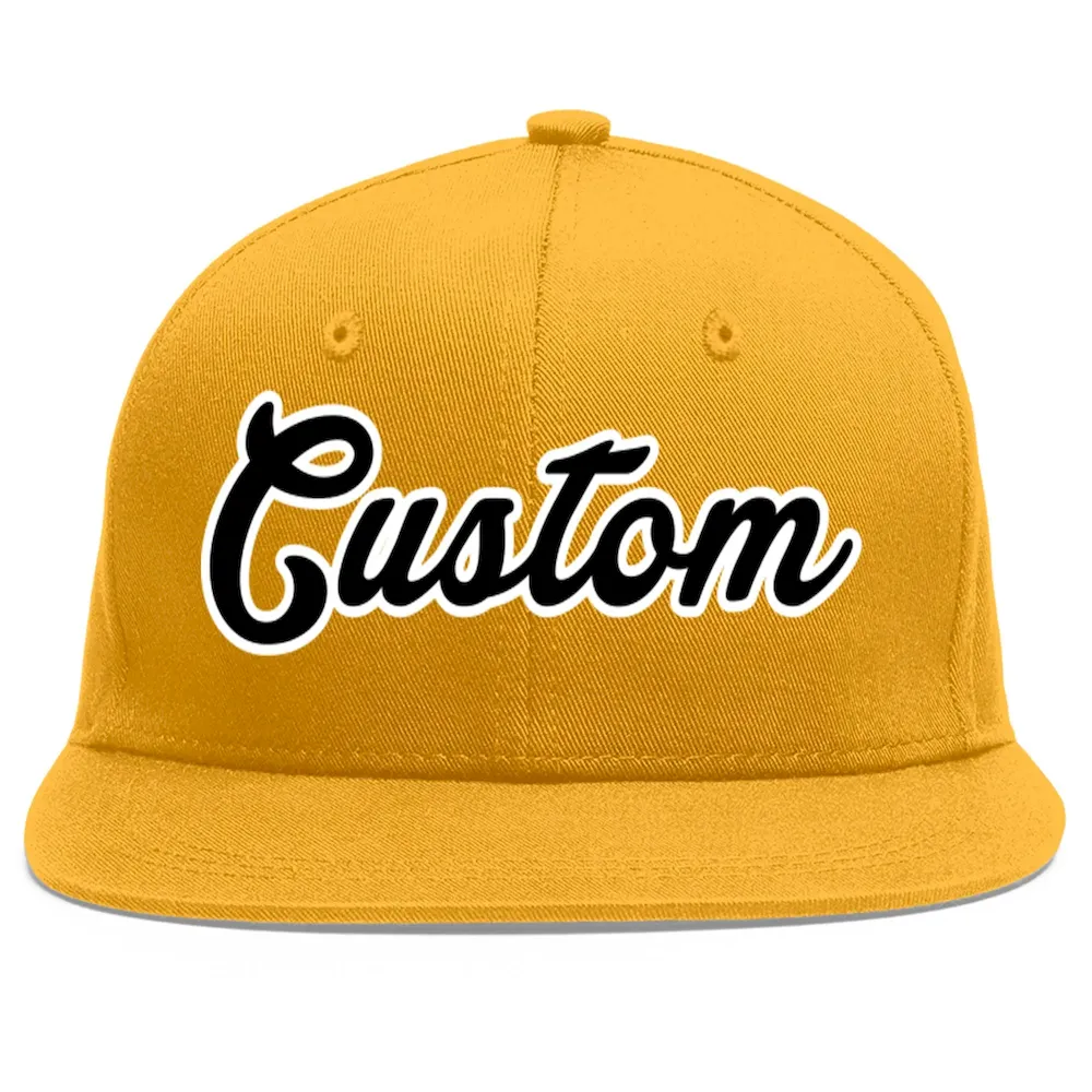 Custom Gold Black-White Flat Eaves Sport Baseball Cap