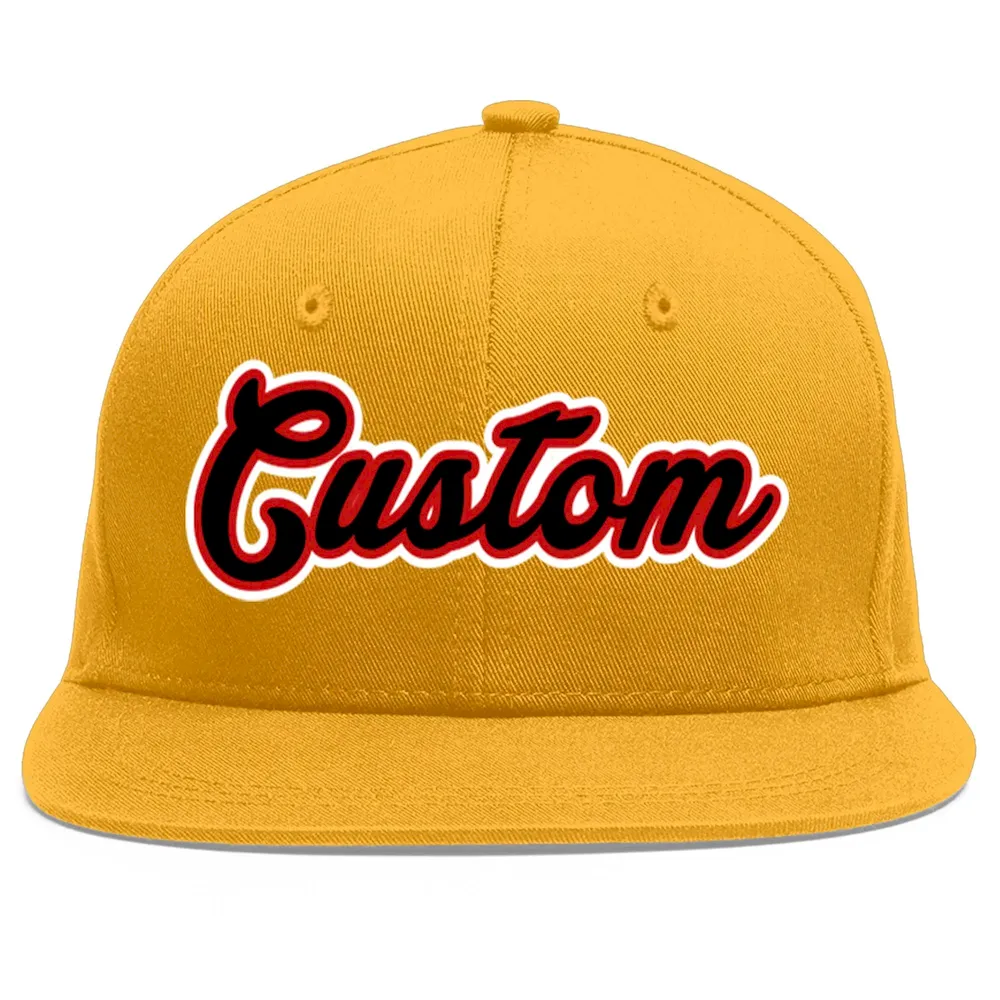 Custom Gold Black-Red Flat Eaves Sport Baseball Cap