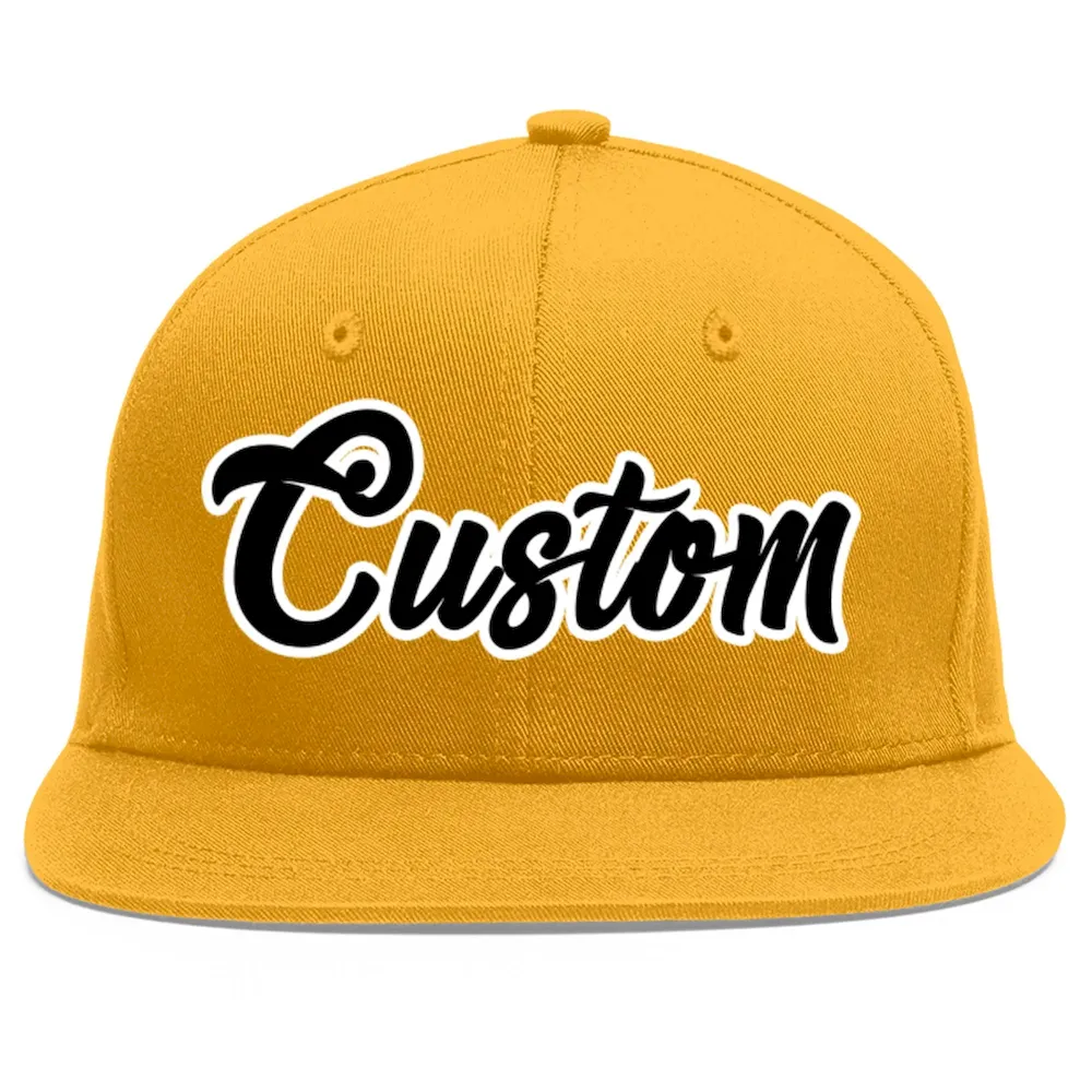 Custom Gold Black-White Flat Eaves Sport Baseball Cap