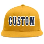 Custom Gold Navy-White Flat Eaves Sport Baseball Cap