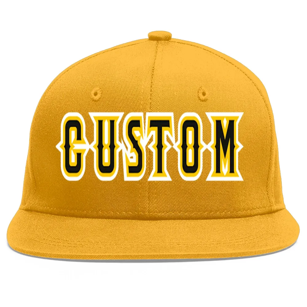 Custom Gold Gold-White Flat Eaves Sport Baseball Cap