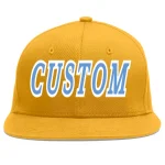 Custom Gold Light Blue-White Flat Eaves Sport Baseball Cap