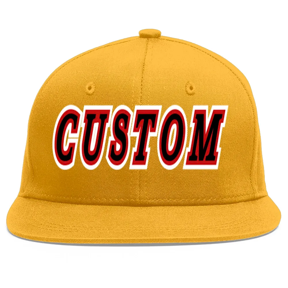 Custom Gold Black-Red Flat Eaves Sport Baseball Cap