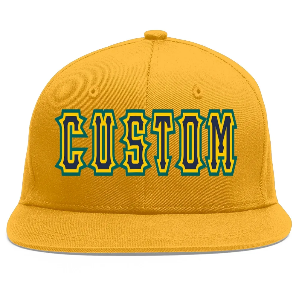 Custom Gold Navy-Gold Flat Eaves Sport Baseball Cap