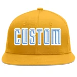 Custom Gold Light Blue-White Flat Eaves Sport Baseball Cap