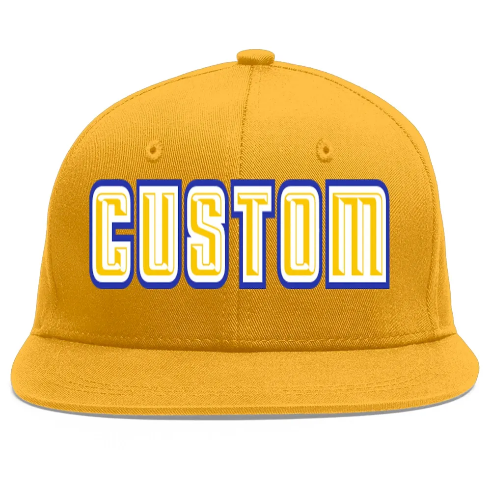 Custom Gold Gold-White Flat Eaves Sport Baseball Cap