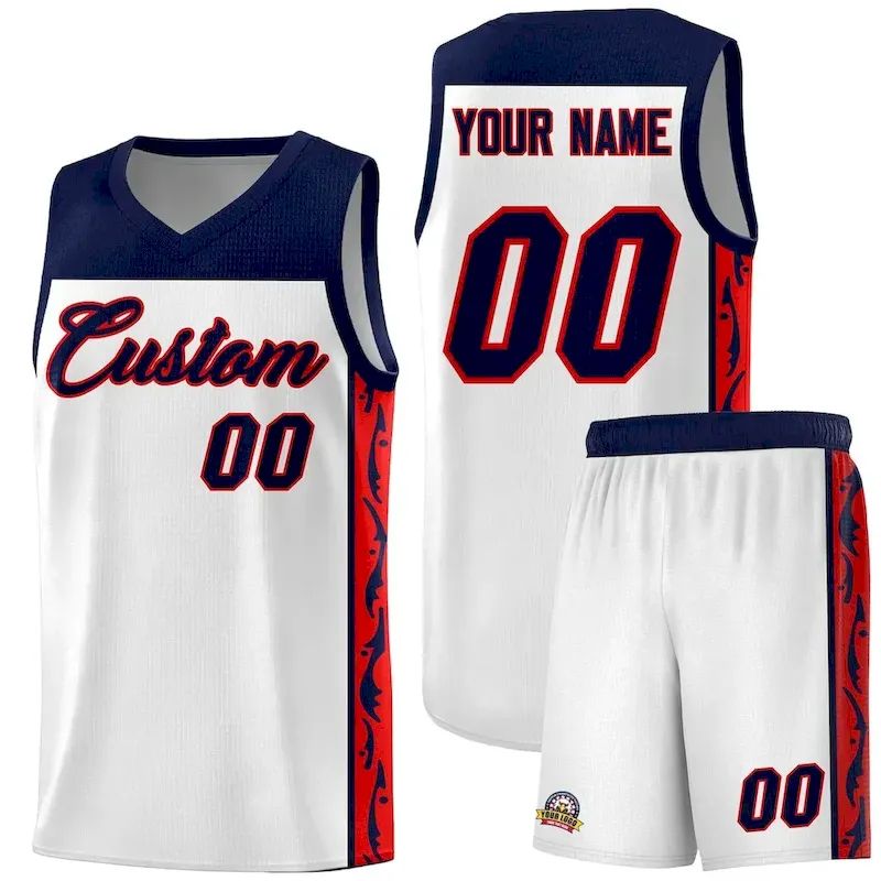Custom White Side Pattern Sports Uniform Basketball Jersey