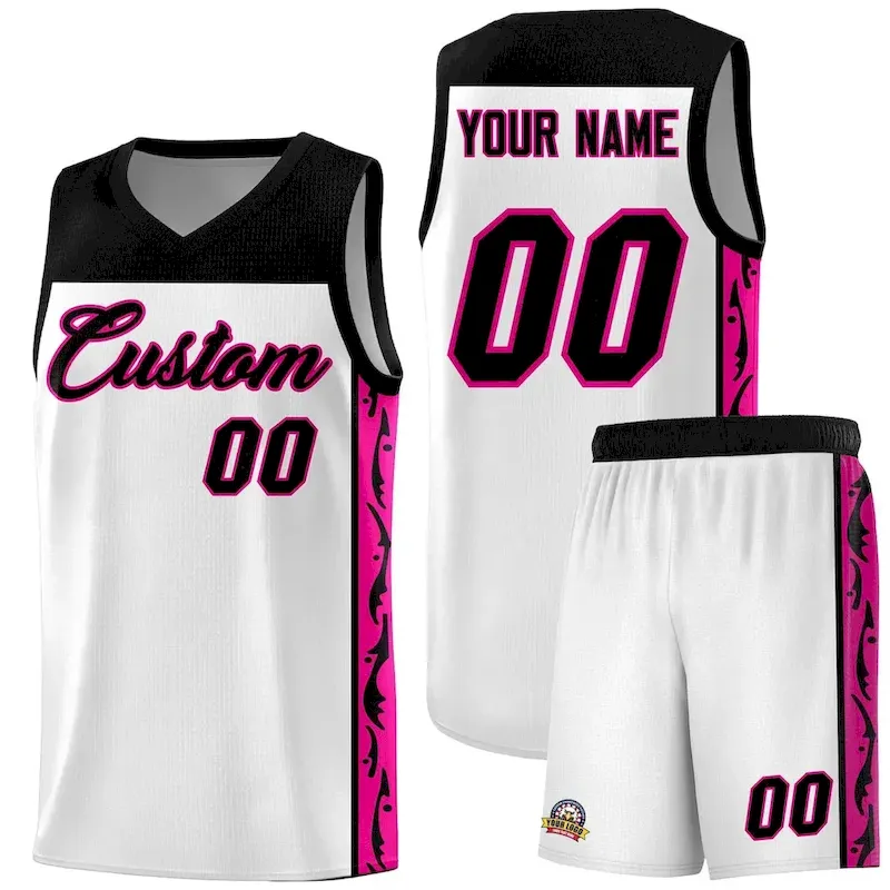 Custom White Side Pattern Sports Uniform Basketball Jersey